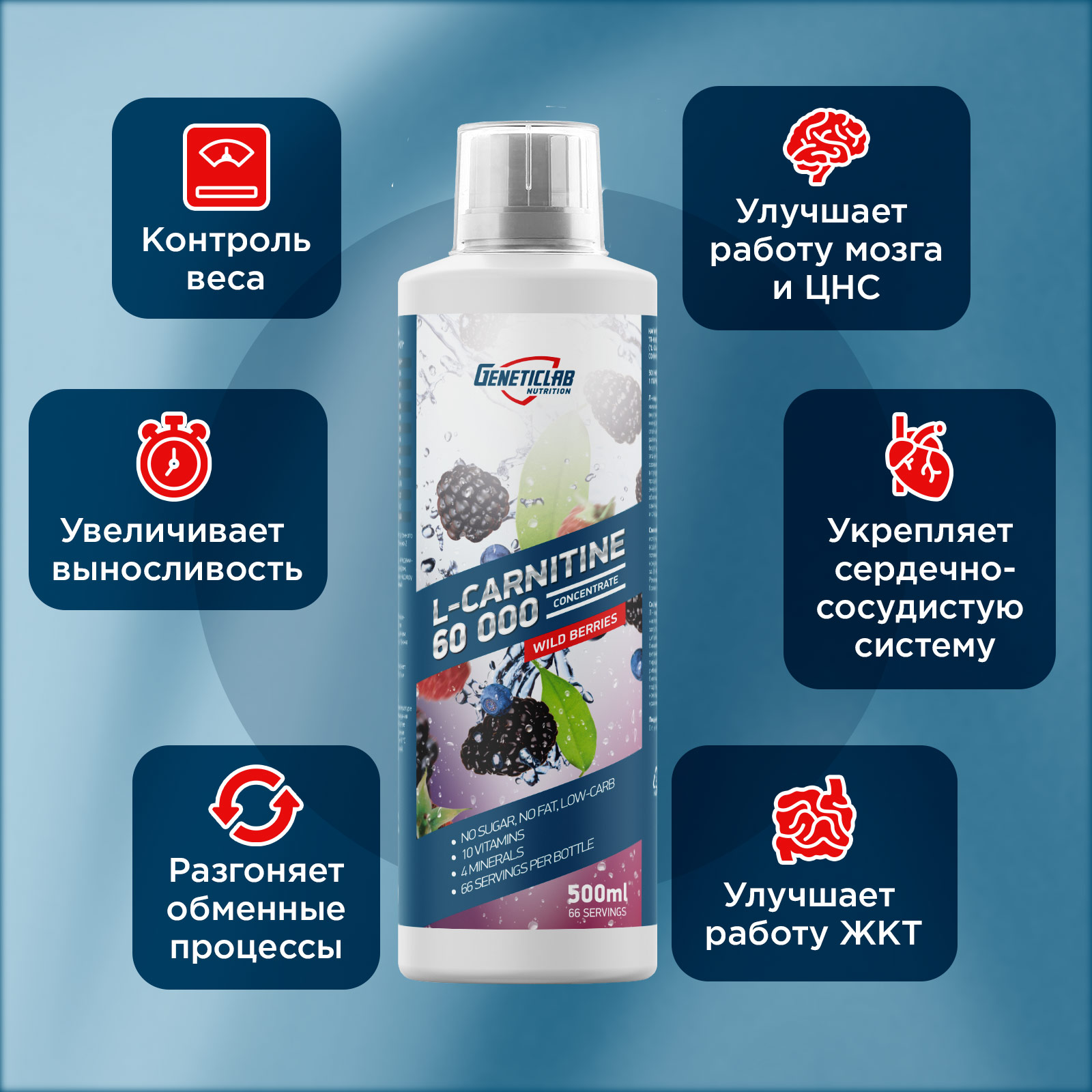 Л-Карнитин L-CARNITINE concentrate 500 мл Лесные Ягоды для спорта и фитнеса – фото №  1