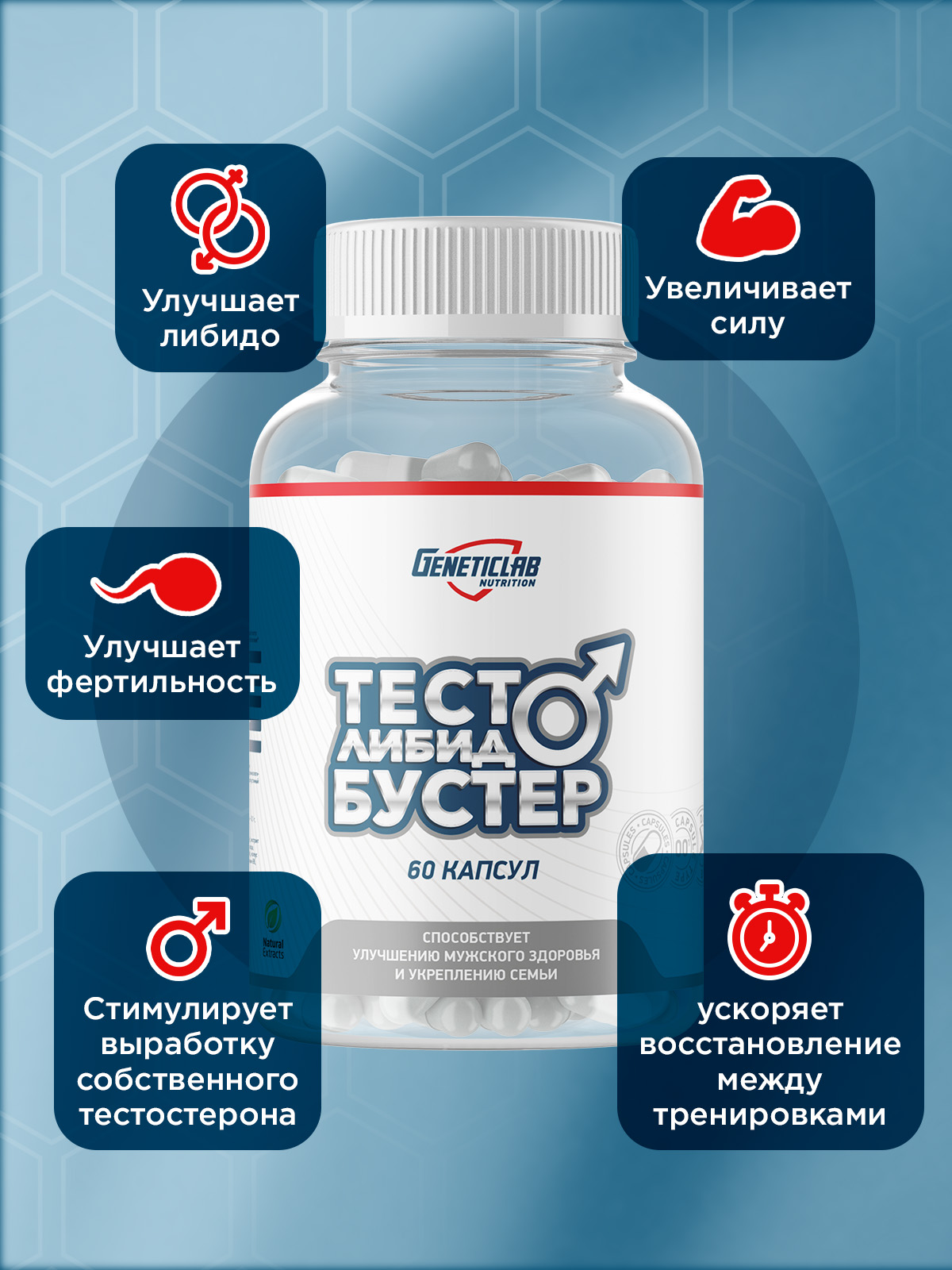 GeneticLab • Тестобустер ТЕСТО ЛИБИДО БУСТЕР 60 капсул