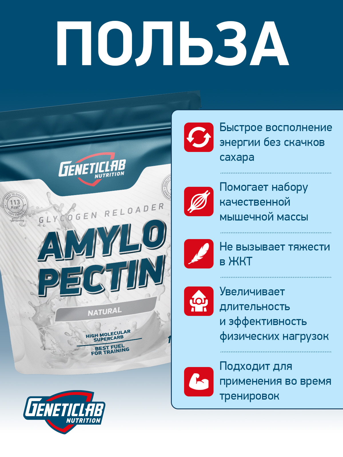 GeneticLab • Углевод AMYLOPECTIN 1000 г Без вкуса
