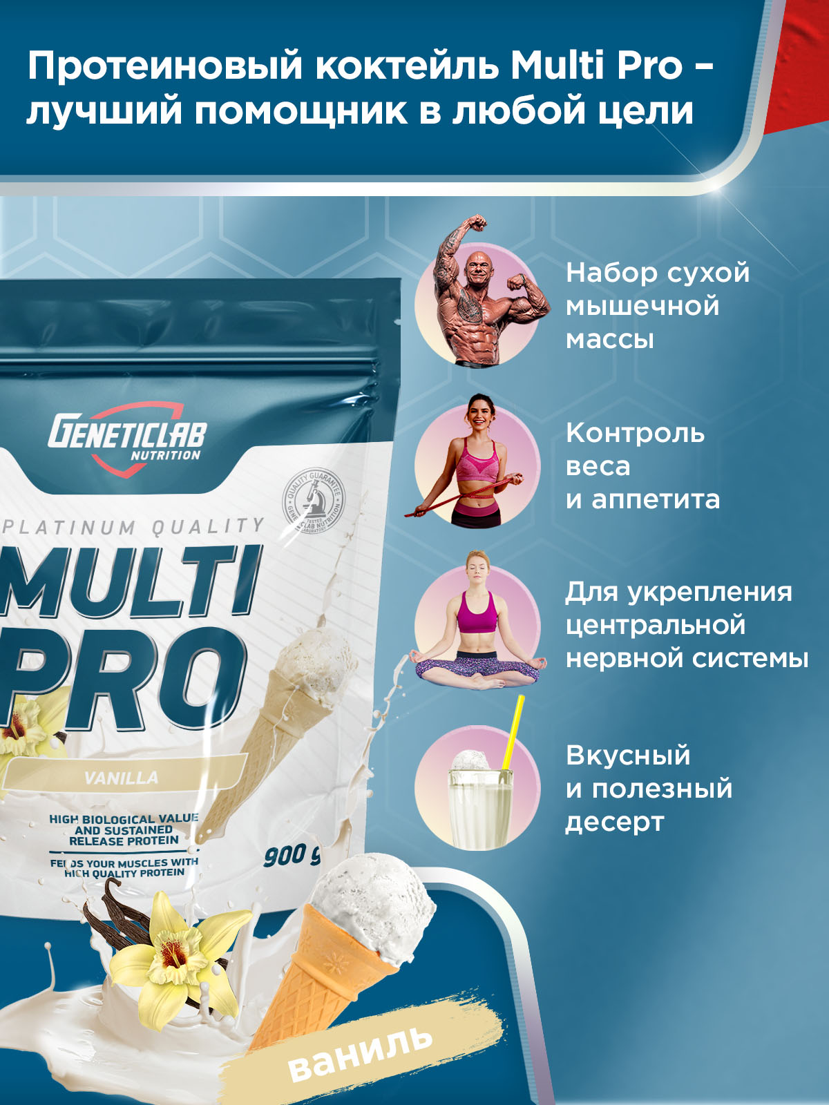 GeneticLab • Протеин MULTI PRO 900 г Ваниль