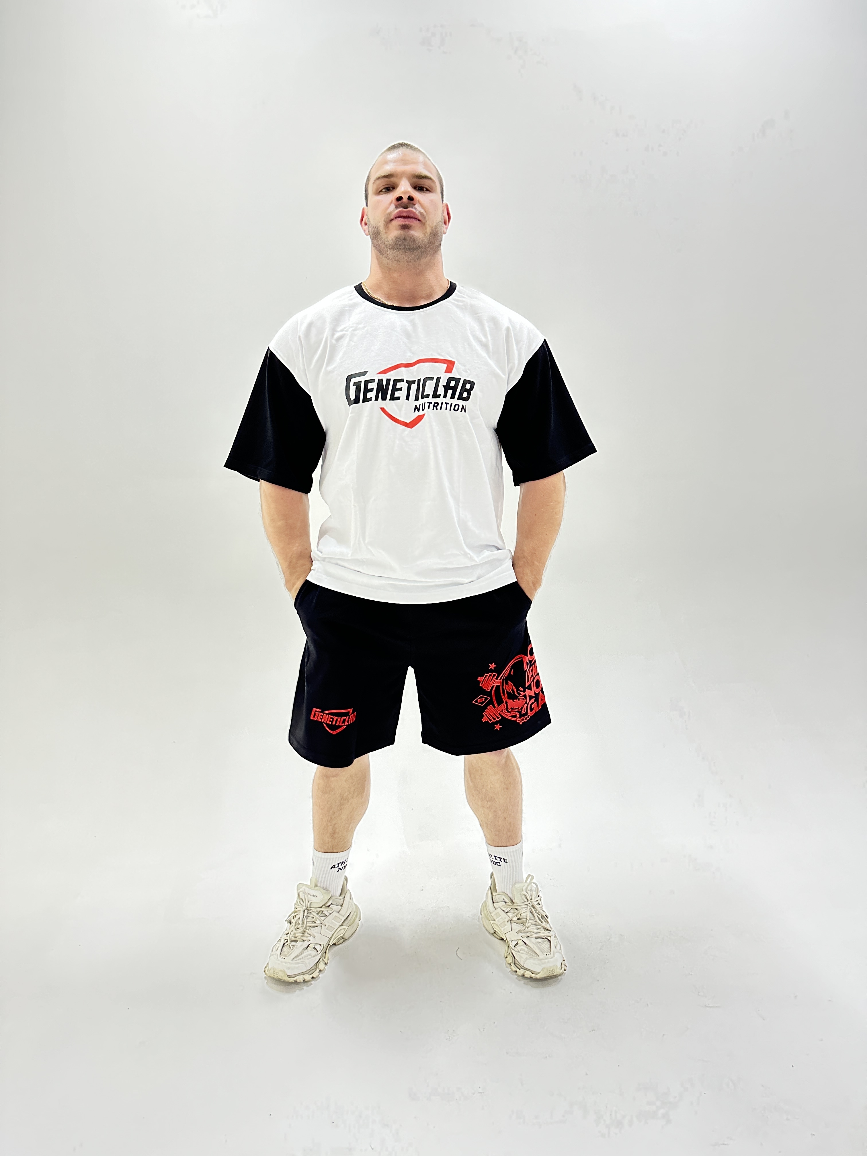 Футболка Genetic Lab T-Shirt 300 Logo G White & Black Sleeve, XL-XXL для спорта и фитнеса – фото №  1