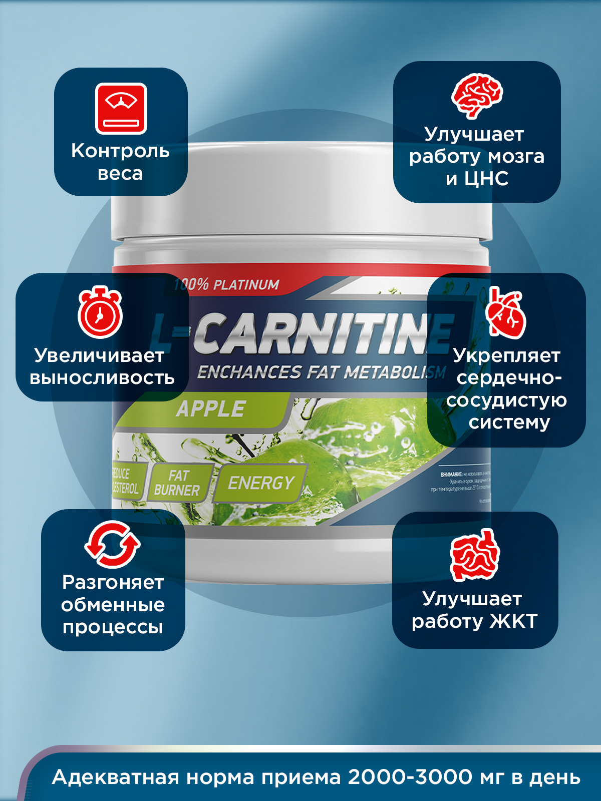 GeneticLab • Жиросжигатель CARNITINE 150 g Яблоко