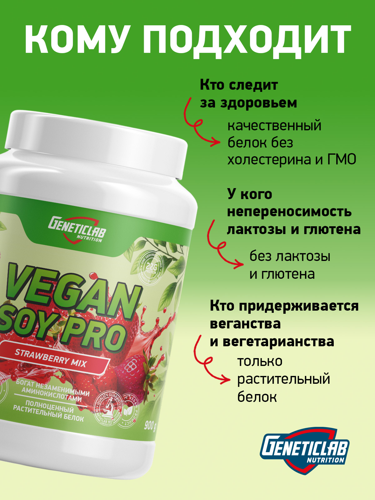 Соевый протеин VEGAN SOY PRO 900 г Клубничный микс для спорта и фитнеса – фото №  5