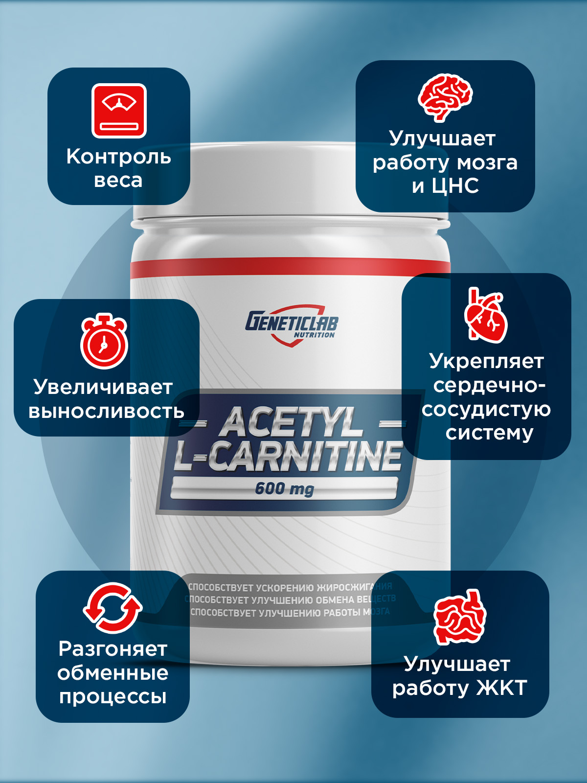 GeneticLab • Ацетил Л-Карнитин ACETYL L-CARNITINE 60 капсул