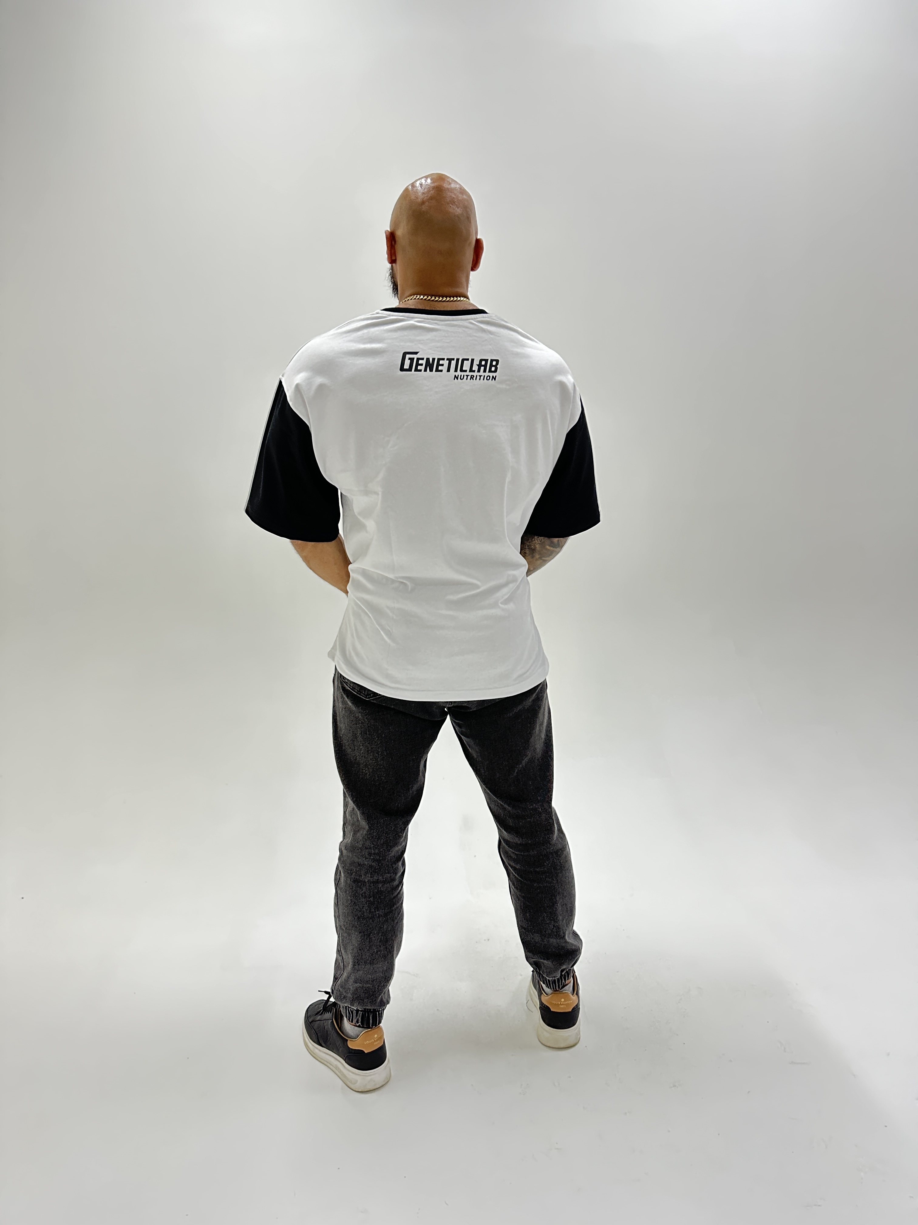 Футболка Genetic Lab T-Shirt 300 Logo G White & Black Sleeve, L-XL для спорта и фитнеса – фото №  2