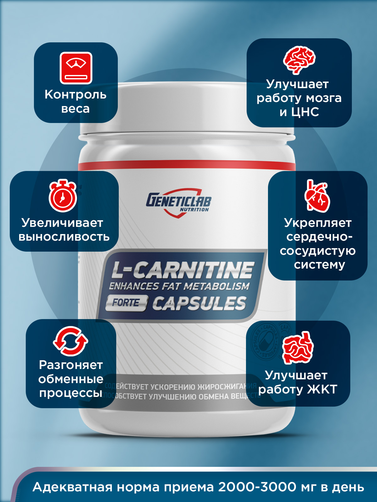 GeneticLab • Л-Карнитин L-CARNITINE Forte 60 капсул