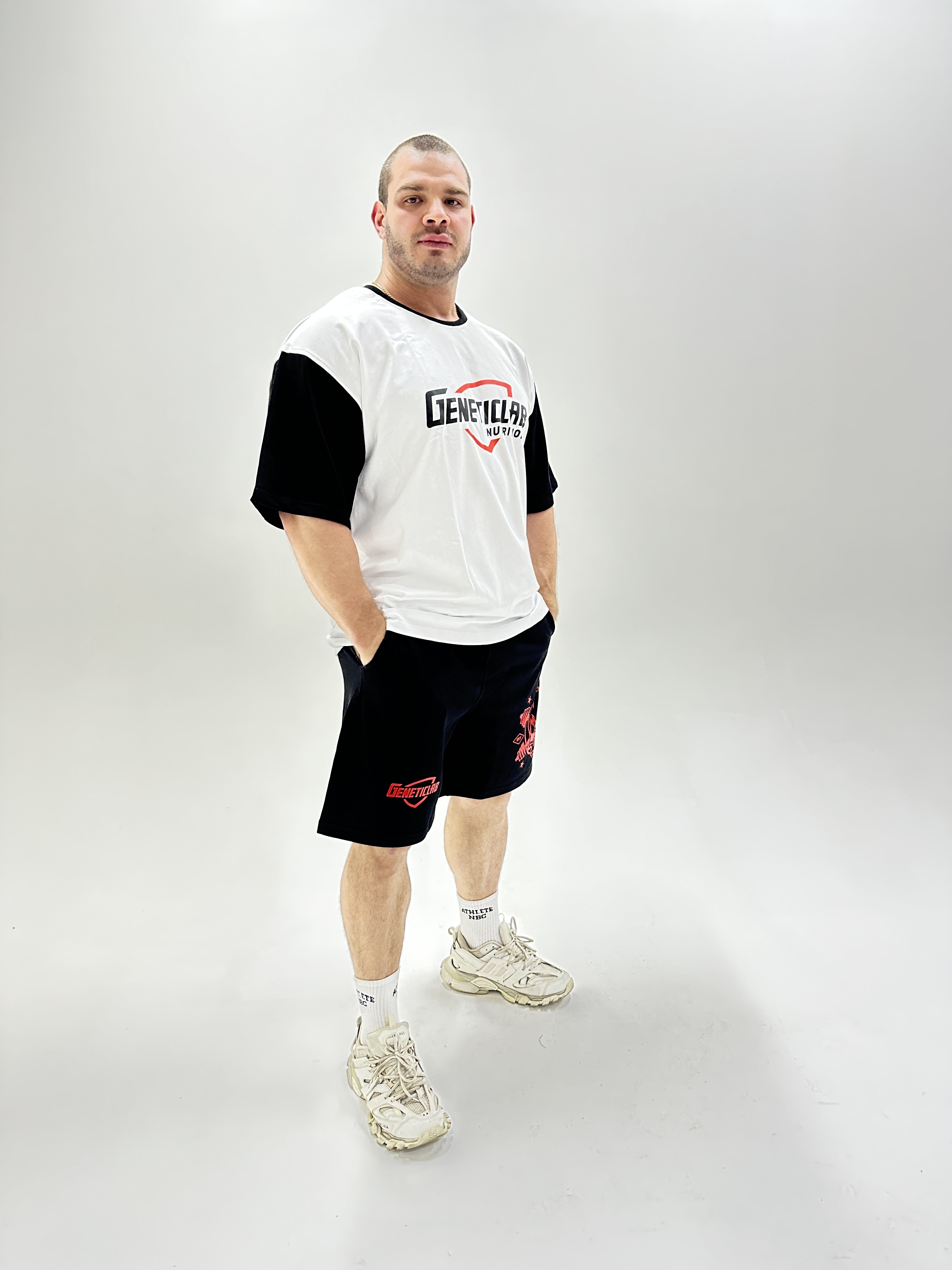 Футболка Genetic Lab T-Shirt 300 Logo G White & Black Sleeve, L-XL для спорта и фитнеса – фото №  4