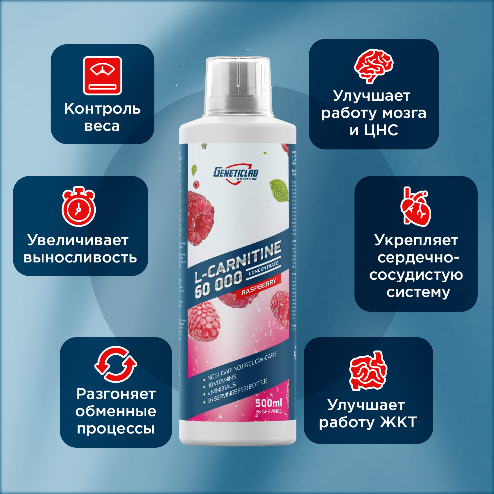 Л-Карнитин L-CARNITINE concentrate 500 мл Малина для спорта и фитнеса – фото №  1