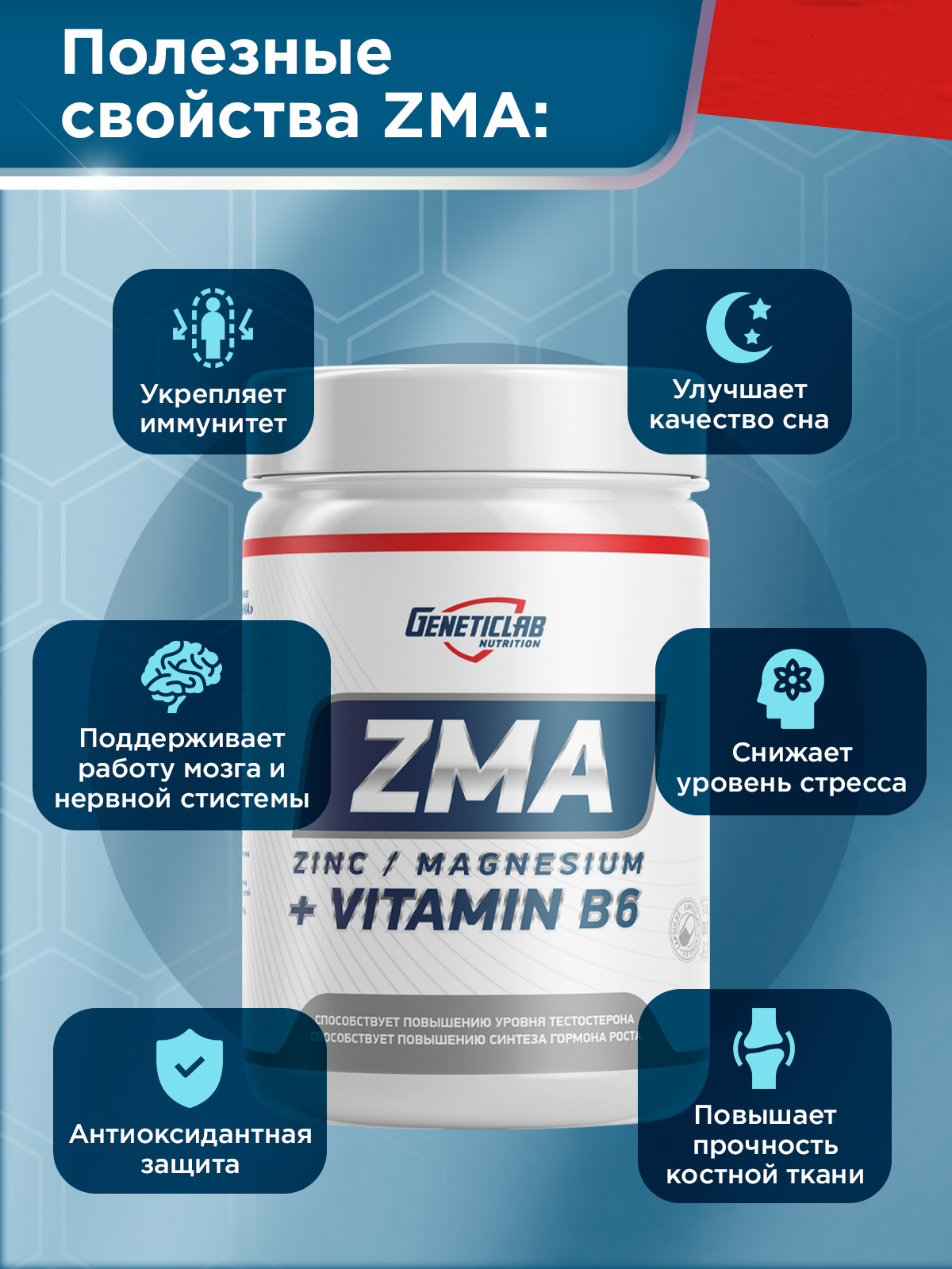 GeneticLab • Минералы Цинк и Магний ZMA 60 капсул