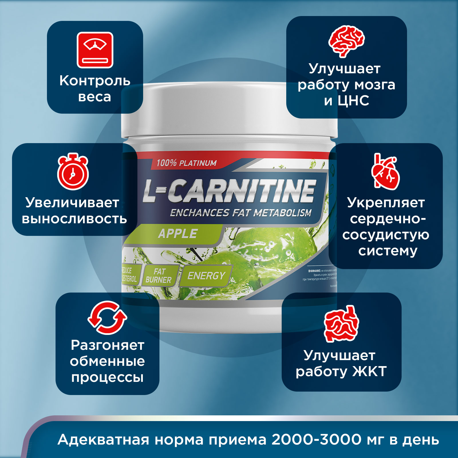 Жиросжигатель CARNITINE 150 g Яблоко для спорта и фитнеса – фото №  3